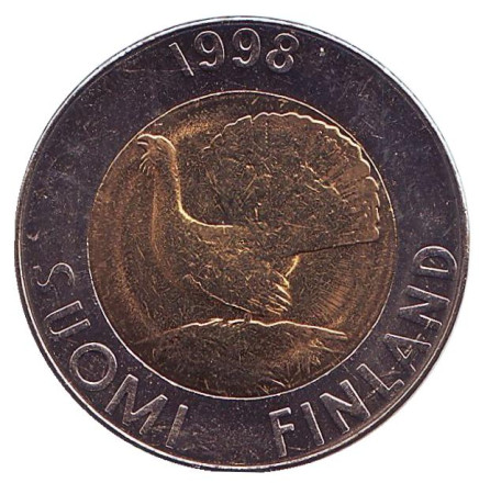 Монета 10 марок. 1998 год, Финляндия. UNC. Глухарь.