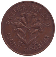 Монета 8 дублей. 1956 год, Гернси. Лилия. Монета 8 дублей. 1956 год, Гернси. Лилия.