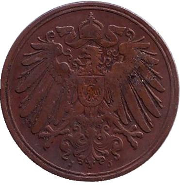 Монета 1 пфенниг. 1911 год (J), Германская империя.