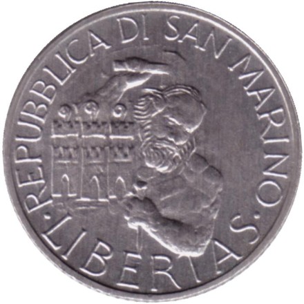 Монета 2 лиры. 1994 год, Сан-Марино. Каменщик. Монета 2 лиры. 1994 год, Сан-Марино. Каменщик.