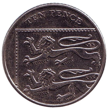 Монета 10 пенсов. 2015 год, Великобритания. (Старый тип)