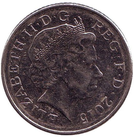 Монета 10 пенсов. 2015 год, Великобритания. Старый тип. Монета 10 пенсов. 2015 год, Великобритания. Старый тип.