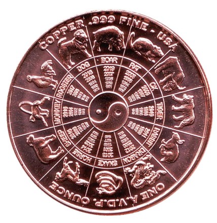 Близнецы. "Знаки зодиака." Монетовидный жетон. Унция меди 999. США. 