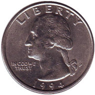 Монета 25 центов. 1994 (P) год, США. Вашингтон. Монета 25 центов. 1994 (P) год, США. Вашингтон.