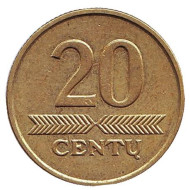 Монета 20 центов. 2007 год, Литва. Монета 20 центов. 2007 год, Литва.