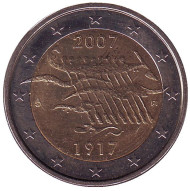 Монета 2 евро. 2007 год, Финляндия. 90 лет независимости.