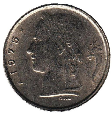 Монета 1 франк. 1975 год, Бельгия. (Belgie)