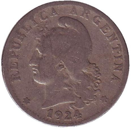 Монета 20 сентаво. 1924 год, Аргентина.