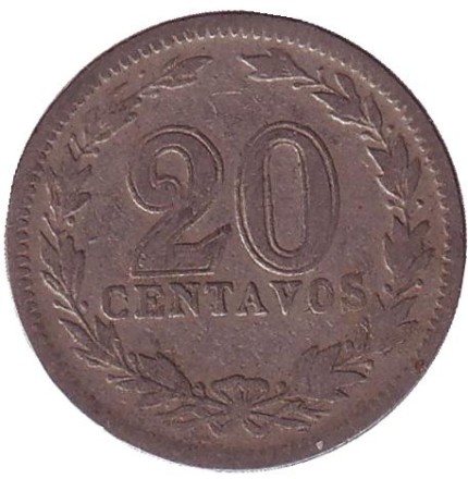 Монета 20 сентаво. 1924 год, Аргентина. Монета 20 сентаво. 1924 год, Аргентина.