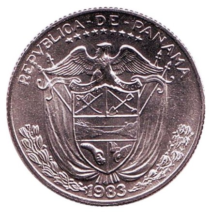 Монета 1/4 бальбоа. 1983 год, Панама. UNC. Васко Нуньес де Бальбоа.
