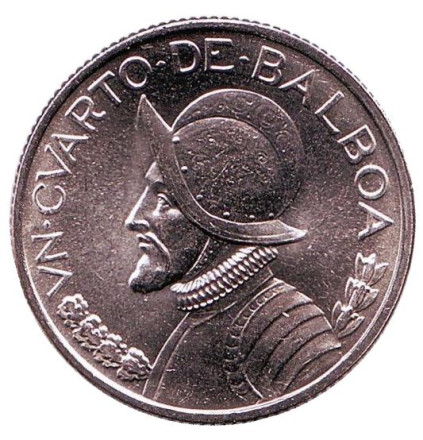 Монета 1/4 бальбоа. 1983 год, Панама. UNC. Васко Нуньес де Бальбоа.