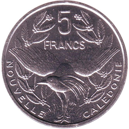 Монета 5 франков. 2010 год, Новая Каледония. UNC. Птица кагу.