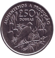Монета 250 добр. 1997 год, Республика Сан-Томе и Принсипи. Птица.