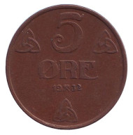 Монета 5 эре. 1932 год, Норвегия. Монета 5 эре. 1932 год, Норвегия.