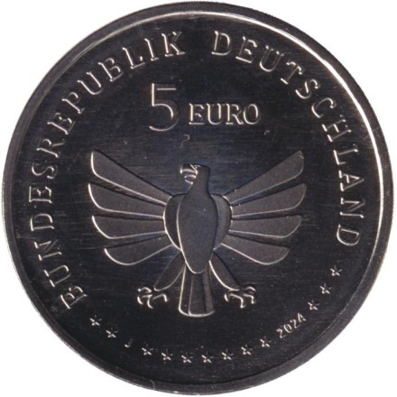 Монета 5 евро. 2024 год, Германия. Краснохвостый шмель. Серия "Чудесный мир насекомых".