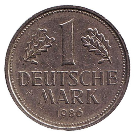 Монета 1 марка. 1986 год (F), ФРГ.
