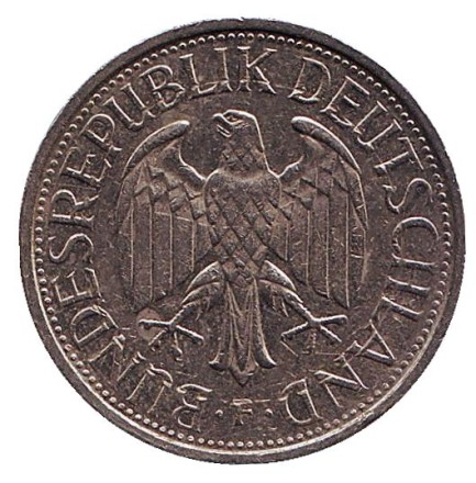 Монета 1 марка. 1986 год (F), ФРГ. Монета 1 марка. 1986 год (F), ФРГ.