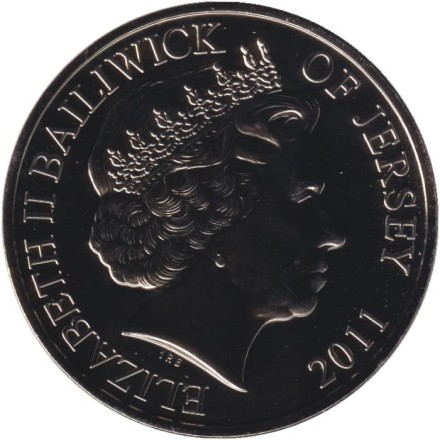 Монета 5 фунтов. 2011 год, Джерси. 90 лет Первой мировой войне. Мак.