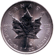 Монета 5 долларов. 2014 год, Канада. (Вар. I) Кленовый лист.