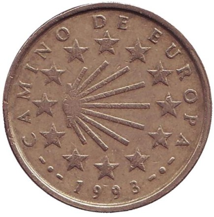 Монета 100 песет. 1993 год, Испания. Путь Святого Иакова.