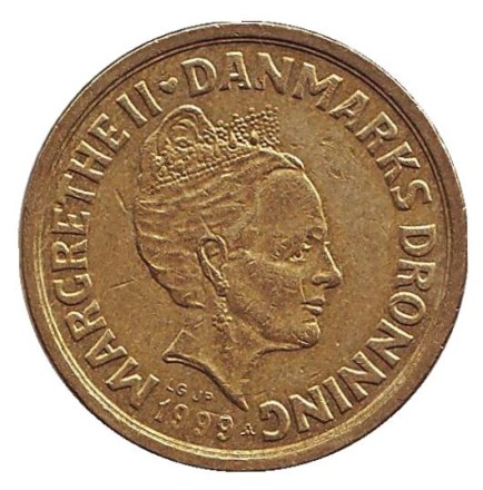 Монета 10 крон. 1999 год, Дания.