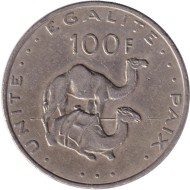 Монета 100 франков. 2010 год, Джибути. Верблюды.