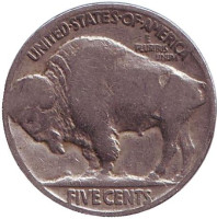 Бизон. Индеец. Монета 5 центов. 1920 год, США.