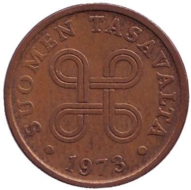 Монета 5 пенни. 1973 год, Финляндия.