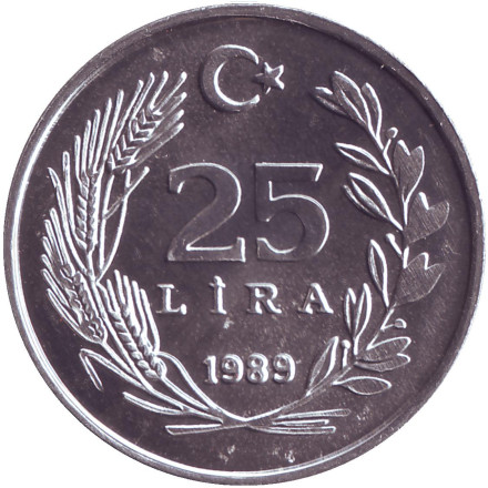 Монета 25 лир. 1989 год, Турция. Редкая!