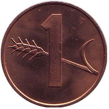 Монета 1 раппен. 1985 год, Швейцария. UNC.