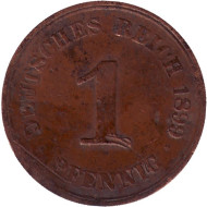 Монета 1 пфенниг. 1899 год (А), Германская империя. Монета 1 пфенниг. 1899 год (А), Германская империя.