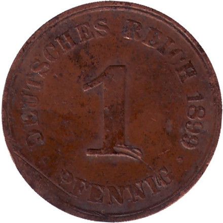 Монета 1 пфенниг. 1899 год (А), Германская империя.