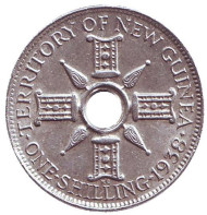 Монета 1 шиллинг. 1938 год, Новая Гвинея.