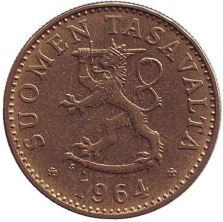 Монета 50 пенни. 1964 год, Финляндия.