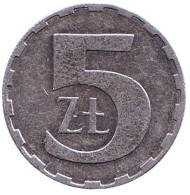 Монета 5 злотых. 1989 год, Польша. Монета 5 злотых. 1989 год, Польша.