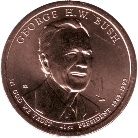 41-й президент США. Джордж Герберт Уокер Буш. Монетный двор P. 1 доллар, 2020 год, США.