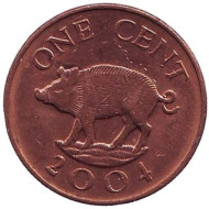 Монета 1 цент. 2004 год, Бермудские острова. Поросенок.