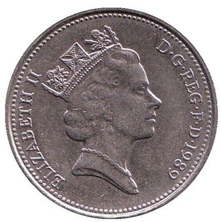 Монета 5 пенсов. 1989 год, Великобритания.