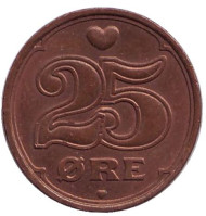 Монета 25 эре. 2004 год, Дания. Монета 25 эре. 2004 год, Дания.