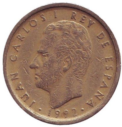 Монета 100 песет. 1992 год, Испания. Хуан Карлос I.