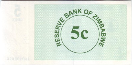 Банкнота 5 центов. 2006 год, Зимбабве. (Чек на предъявителя). Банкнота 5 центов. 2006 год, Зимбабве. (Чек на предъявителя).
