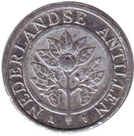 Монета 5 центов, 2008 год, Нидерландские Антильские острова. Цветок апельсинового дерева.