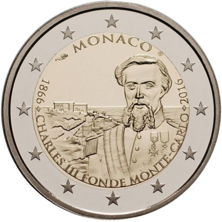 Монета 2 евро. 2016 год, Монако. (в футляре) 150 лет основания Монте-Карло.