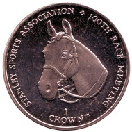 Монета 1 крона, 2012 год, Фолклендские острова. 100-летие спортивной ассоциации скачек Стэнли. Лошадь. Монета 1 крона, 2012 год, Фолклендские острова. 100-летие спортивной ассоциации скачек Стэнли. Лошадь.