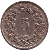 Монета 5 раппенов. 1927 год, Швейцария. Монета 5 раппенов. 1927 год, Швейцария.