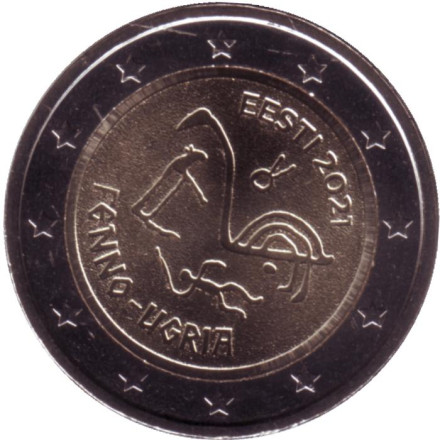 Монета 2 евро. 2021 год, Эстония. Финно-угорские народы.
