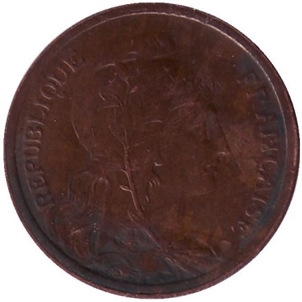 Монета 2 сантима. 1910 год, Франция. Монета 2 сантима. 1910 год, Франция.