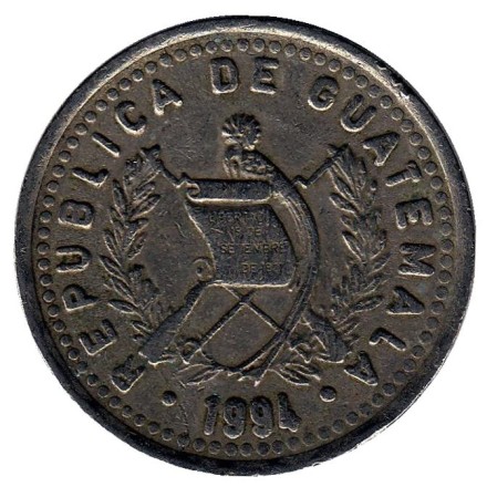 Монета 25 сентаво. 1994 год, Гватемала. Индианка. Монета 25 сентаво. 1994 год, Гватемала. Индианка.