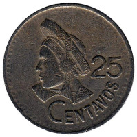 Индианка. Монета 25 сентаво. 1994 год, Гватемала. 