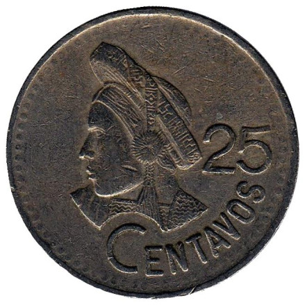 Монета 25 сентаво. 1994 год, Гватемала. Индианка.